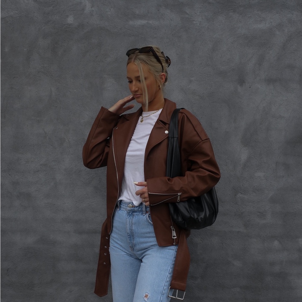 Missguided Brown Oversized Moto Jacket